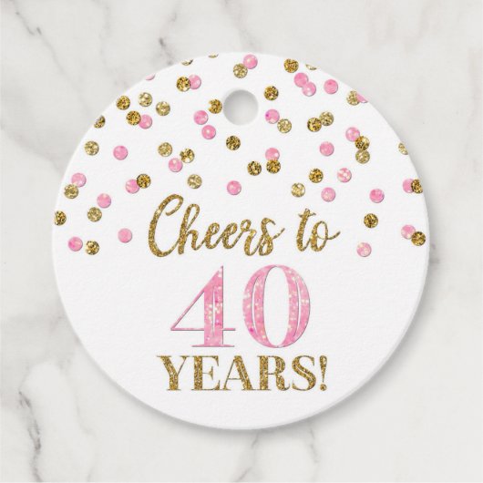 Proost op 40 Years Gold Pink Confetti Bedankjes Labels (Voorkant)
