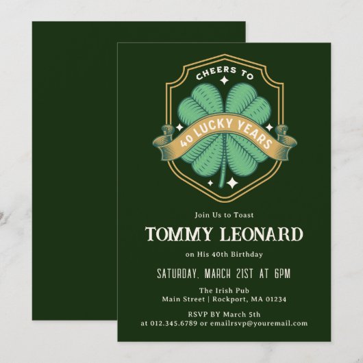 Proost op 40 Years Lucky Shamrock Verjaardag Kaart (Voorkant / Achterkant)