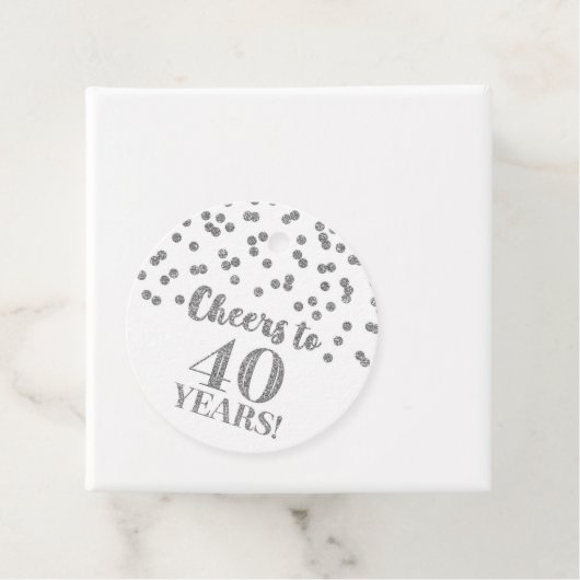 Proost op 40 Years Silver Glitter Confetti Bedankjes Labels (In situ)