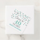Proost op 40 Years Turquoise Silver Confetti Bedankjes Labels (In situ)