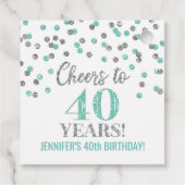 Proost op 40 Years Turquoise Silver Confetti Bedankjes Labels (Achterkant)