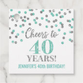 Proost op 40 Years Turquoise Silver Confetti Bedankjes Labels (Voorkant)