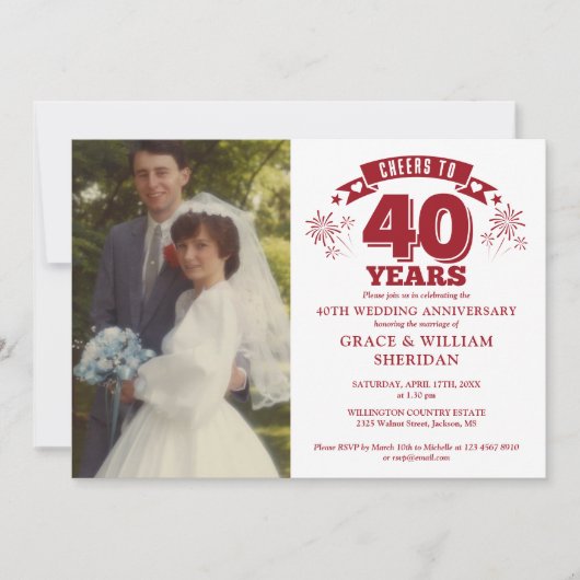 Proost op 40e Ruby Wedding Jubileum Foto Kaart (Voorkant)