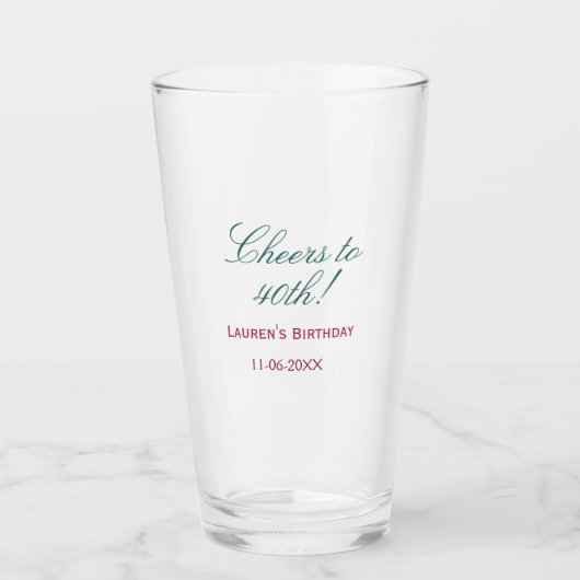 Proost op 40e verjaardag naam datum mauve blauwe e glas (Voorkant)