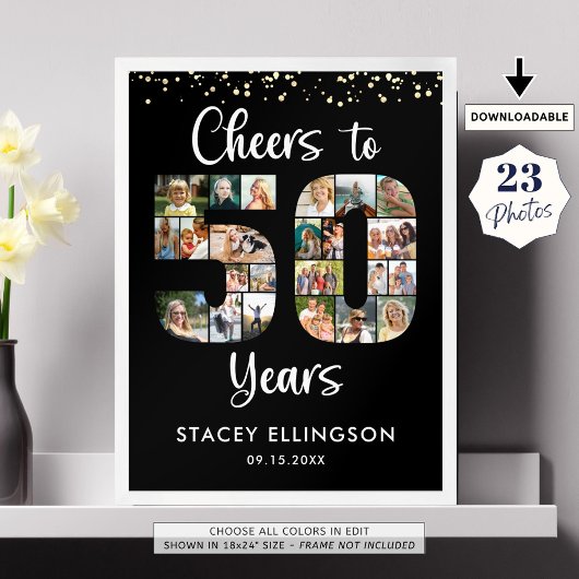 Proost op 50 Jaar 23 Foto's Nummer Cutout Collage Poster