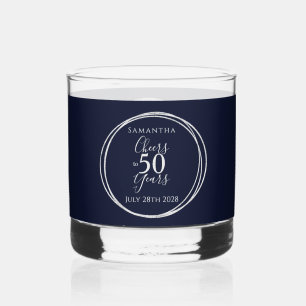 Proost op 50 Jaar 50e Verjaardag Navy Zilver Feest Whisky Glas