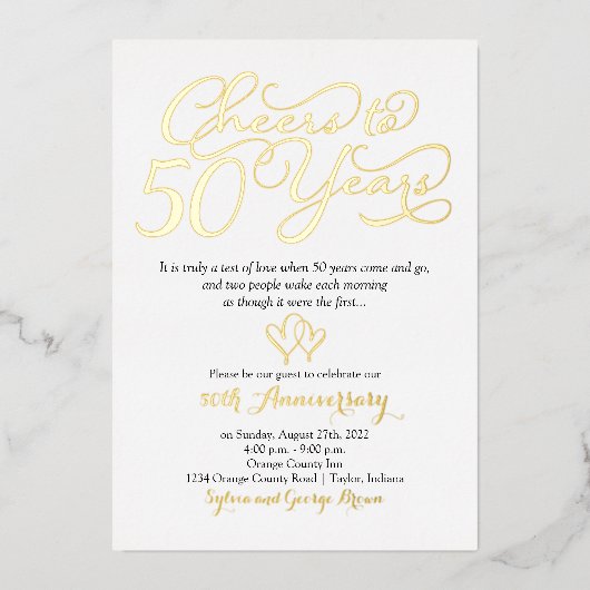 Proost op 50 jaar 50ste trouwdag jubileum folie uitnodiging (Voorkant)