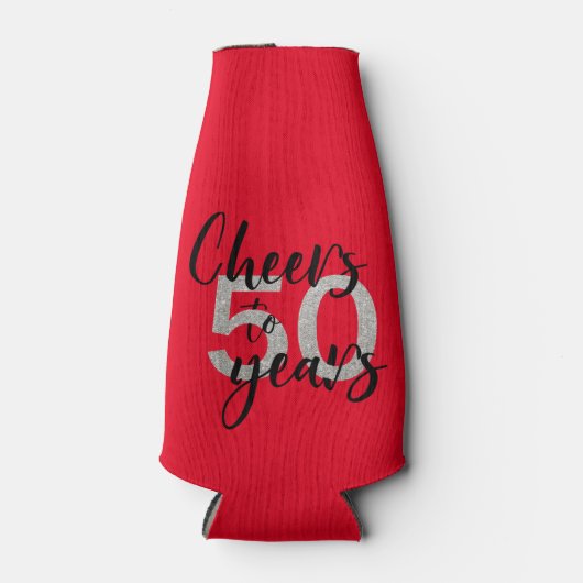 Proost op 50 Jaar 50ste Verjaardag Zilveren Glitte Flesjeskoeler (Voorkant)