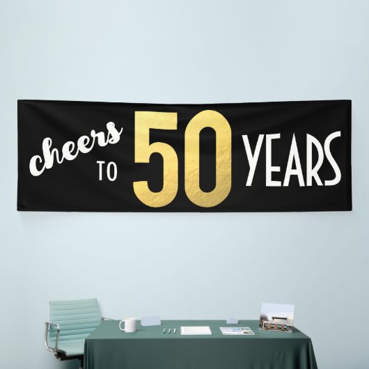 Proost op 50 jaar 50ste verjaardag Zwart Goud Spandoek (Beurs)
