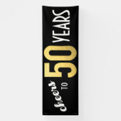 Proost op 50 jaar 50ste verjaardag Zwart Goud Spandoek (Verticaal)