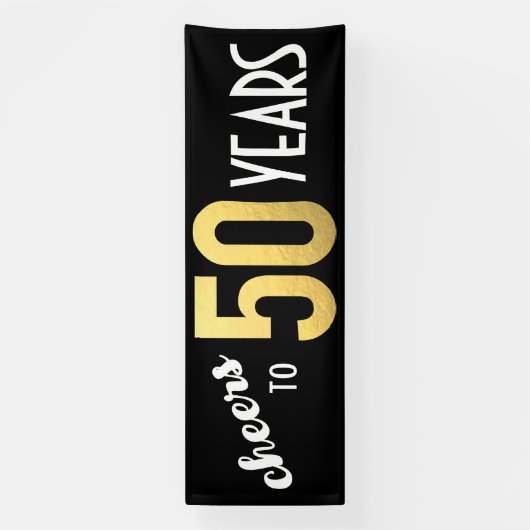 Proost op 50 jaar 50ste verjaardag Zwart Goud Spandoek (Verticaal)
