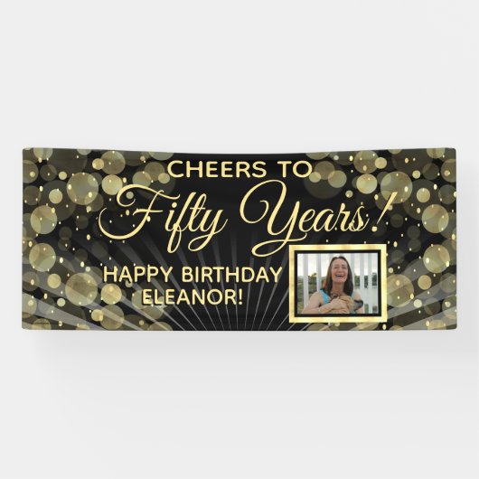 Proost op 50 jaar 50ste verjaardagsfeestfoto spandoek (Horizontaal)