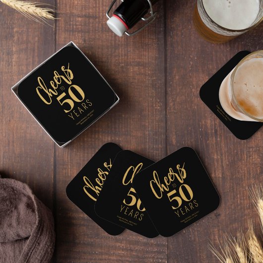 Proost op 50 jaar aangepaste verjaardagsfeest cade kartonnen onderzetters