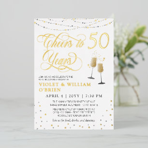 Proost op 50 Jaar Elegante Huwelijksverjaardag Folie Uitnodiging