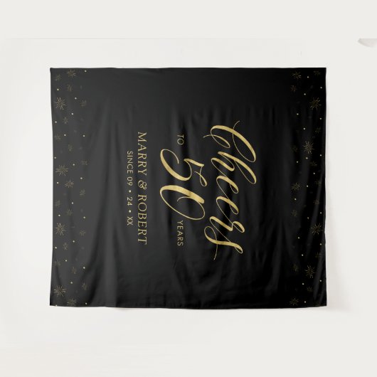 Proost op 50 jaar | Gold & Black 50ste verjaardag Wandkleed (Voorkant (horizontaal))