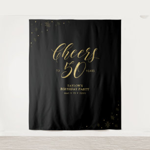Proost op 50 jaar   Gold & Black Verjaardagsfeest Wandkleed