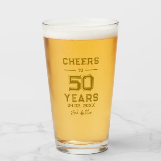 Proost op 50 jaar Gold Script Typografie Glas (Voorkant gevuld)