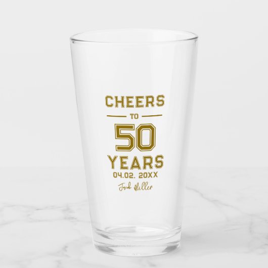 Proost op 50 jaar Gold Script Typografie Glas (Voorkant)