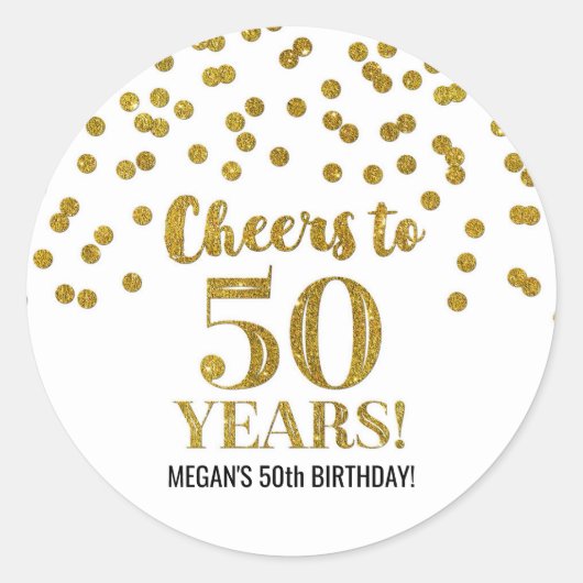 Proost op 50 jaar Gouden Confetti Ronde Sticker (Voorkant)