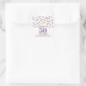 Proost op 50 jaar Gouden Paarse Confetti Vierkante Sticker (Tas)