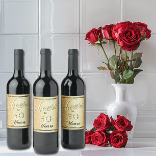 Proost op 50 Jaar Gouden Satijn Glitter Sparkle Wijn Etiket