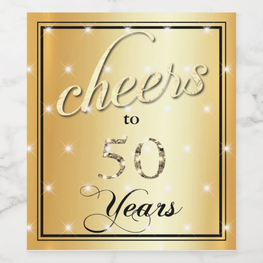Proost op 50 jaar gouden satijnen glinsterende gli wijn etiket (Enkel label)