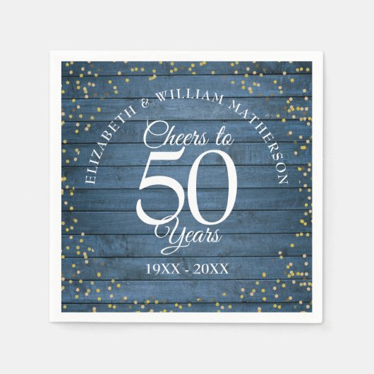 Proost op 50 Jaar Huwelijksjubileum Blauw Rustiek Servet (Voorkant)
