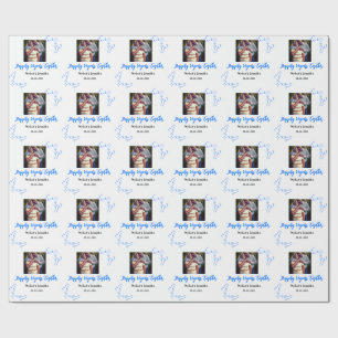 proost op 50 jaar jubileum blauwe blad foto naam cadeaupapier