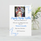 proost op 50 jaar jubileum blauwe blad foto naam kaart (Staand voorkant)