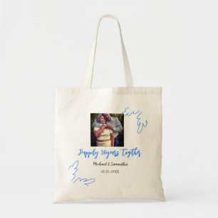 proost op 50 jaar jubileum blauwe blad foto naam tote bag
