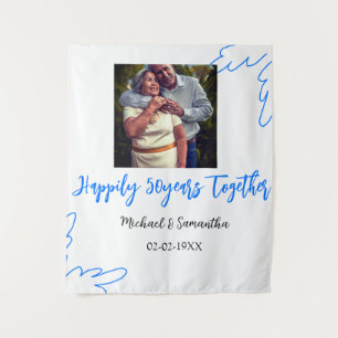 proost op 50 jaar jubileum blauwe blad foto naam wandkleed