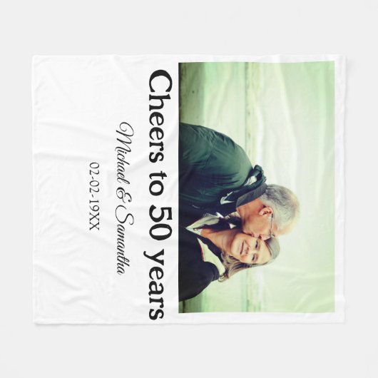 Proost op 50 jaar Jubileum Naam toevoegen Fotodatu Fleece Deken (Voorkant (Horizontaal))