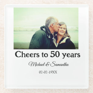 Proost op 50 jaar Jubileum Naam toevoegen Fotodatu Glazen Onderzetter