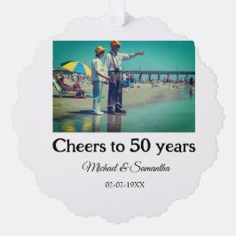 Proost op 50 jaar Jubileum Naam toevoegen Fotodatu Ornament Kaart