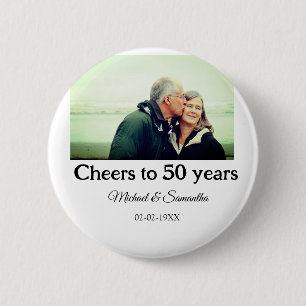 Proost op 50 jaar Jubileum Naam toevoegen Fotodatu Ronde Button 5,7 Cm