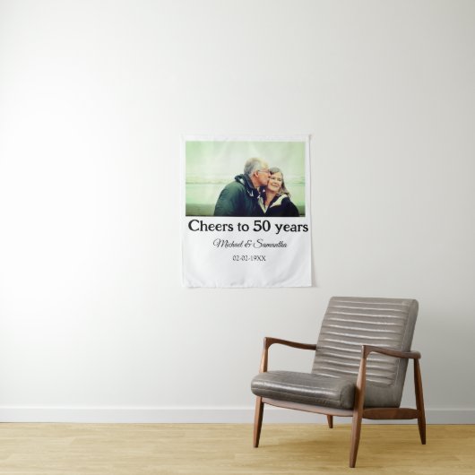 proost op 50 jaar jubileum voeg naam foto datum to wandkleed (In situ)