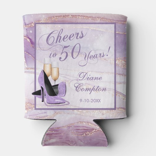 Proost op 50 jaar lavendelgoud blikjeskoeler (Achterkant)