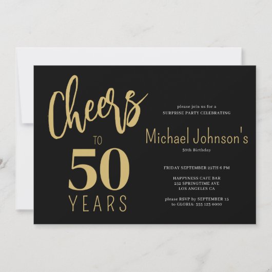 Proost op 50 jaar modern goud zwart 50ste verjaard kaart (Voorkant)
