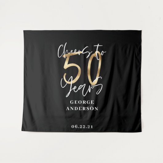 proost op 50 jaar modern zwart en goud wandkleed (Voorkant (horizontaal))