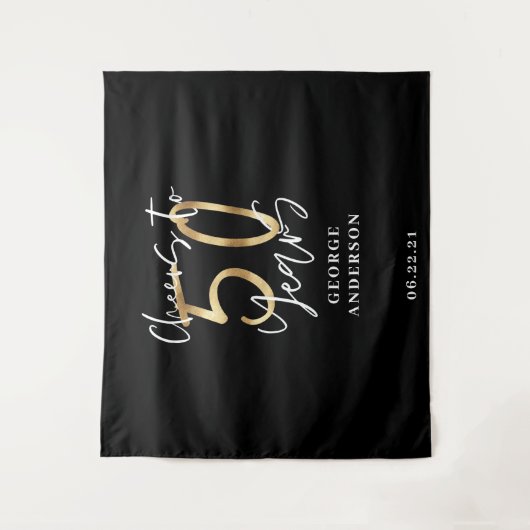 proost op 50 jaar modern zwart en goud wandkleed (Voorkant)