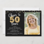 Proost op 50 jaar Photo Script Balloon Confetti Kaart (Voorkant)