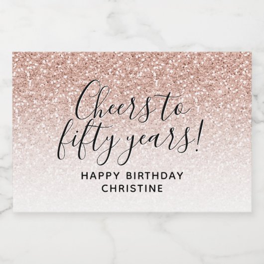 Proost op 50 jaar Pink Glitter 50ste verjaardag Sparkling Wijnetiket (Enkel label)