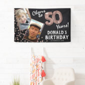 Proost op 50 jaar Roos Gold 2 Foto Verjaardag Spandoek (Insitu)