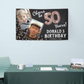 Proost op 50 jaar Roos Gold 2 Foto Verjaardag Spandoek (Beurs)