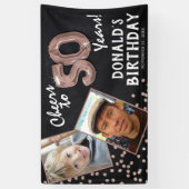 Proost op 50 jaar Roos Gold 2 Foto Verjaardag Spandoek (Verticaal)