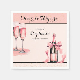 Proost op 50 Jaar Roze Champagne Verjaardag Servet