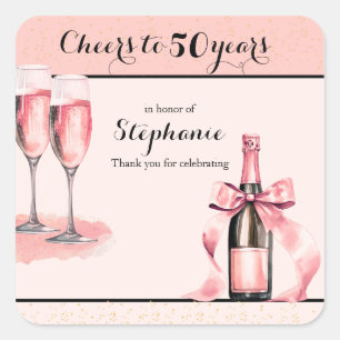 Proost op 50 Jaar Roze Champagne Verjaardag Vierkante Sticker