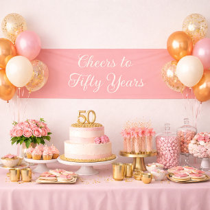 Proost op 50 Jaar Roze Elegant Schrift Spandoek