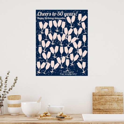 Proost op 50 jaar Roze Navy GuestBook Poster (Keuken)