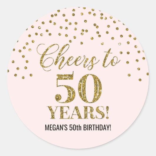 Proost op 50 Jaar Verjaardag Blush Gold Confetti Ronde Sticker (Voorkant)